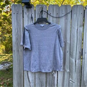 Nine West‎ Womens Grey Ruffle Flutter Sleeve Textured Knit Top Crew Neck XL